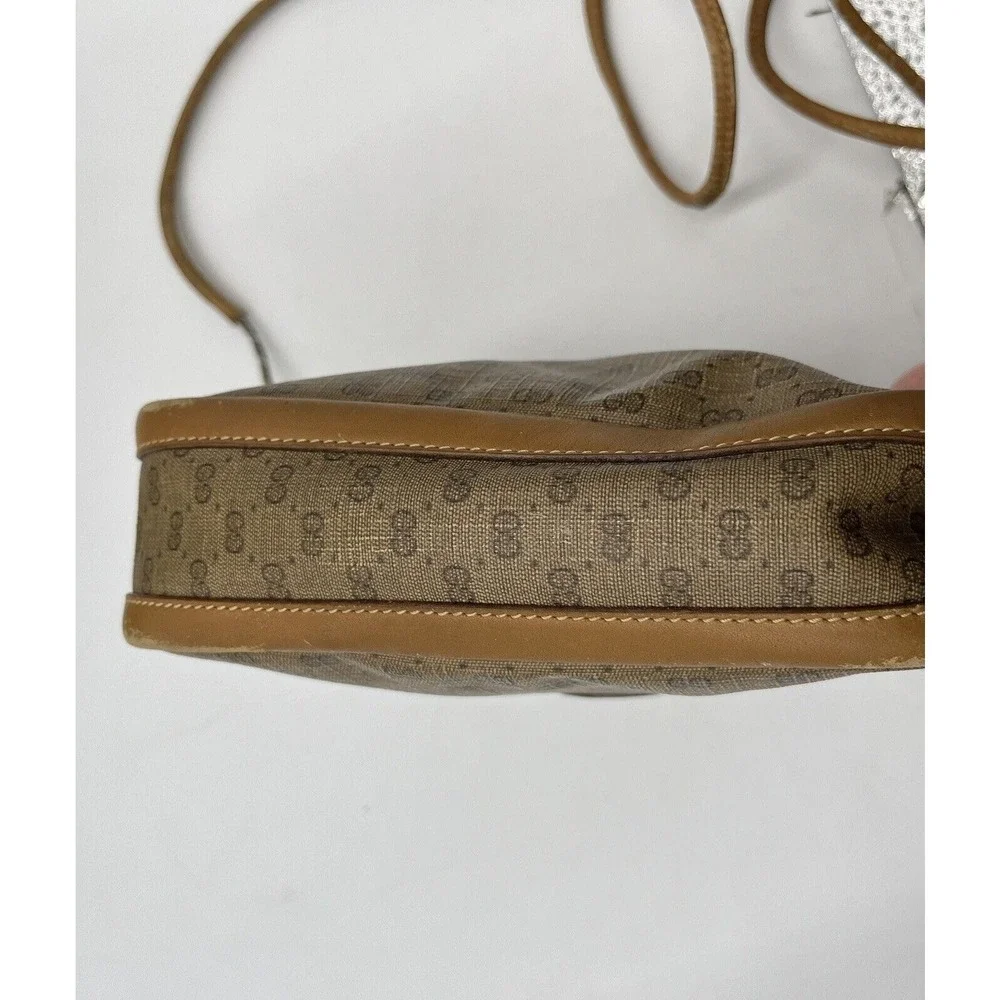 GUCCI Vintage Micro GG Tan Brown Canvas Shoulder Bag PVC‎ Leather Crossbody
